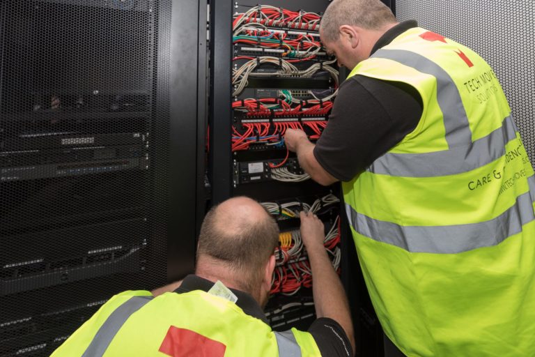 Rack wiring with two men